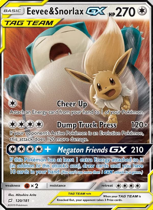 Eevee & Snorlax GX — изображение карты