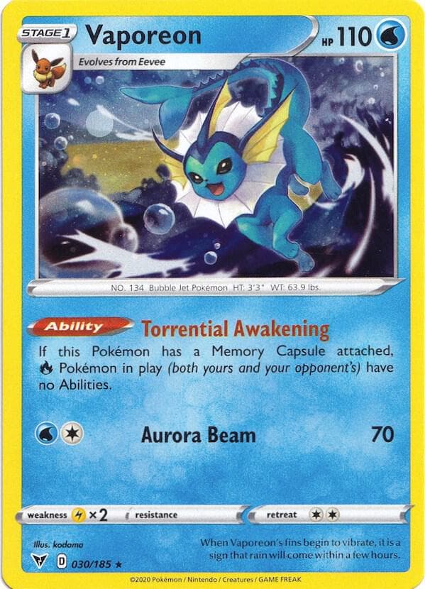 Vaporeon - 030/185 (Cosmos Holo) — изображение карты
