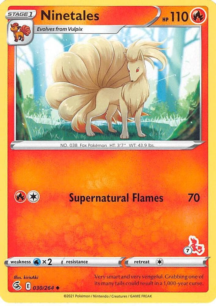 Ninetales - 030/264 (#7 Cinderace Stamped) — изображение карты