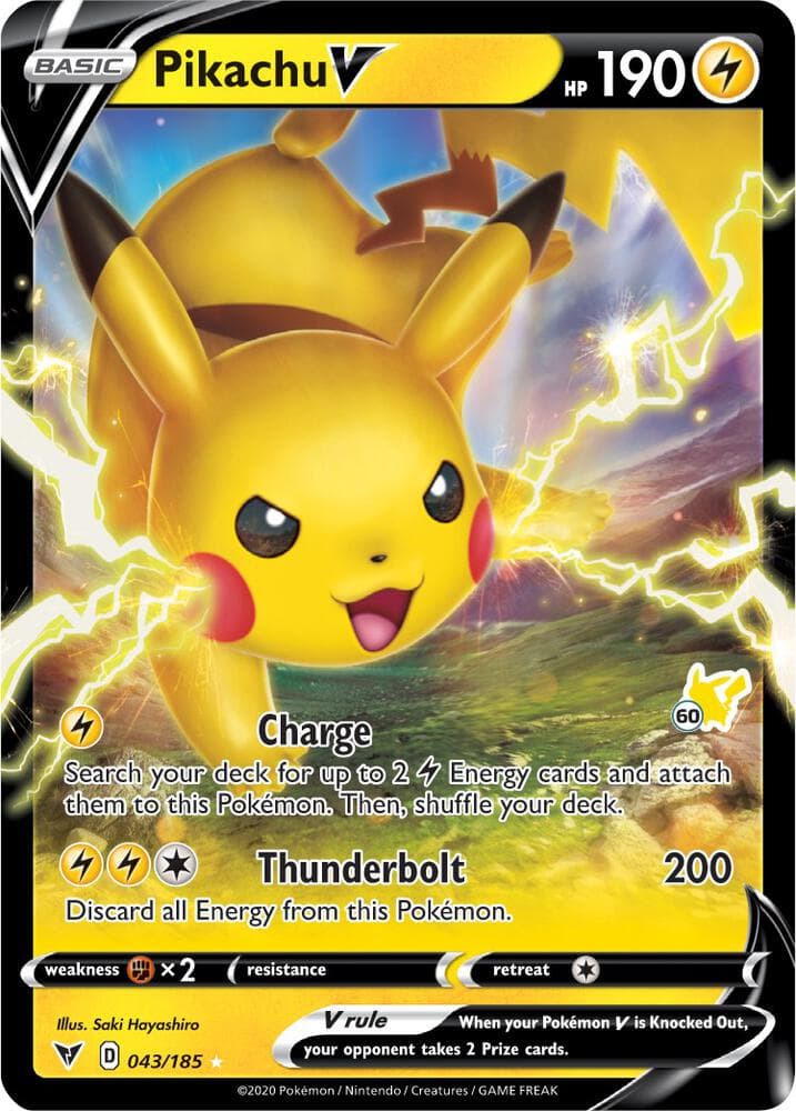 Pikachu V - 043/185 (#60 Pikachu Stamped) — изображение карты
