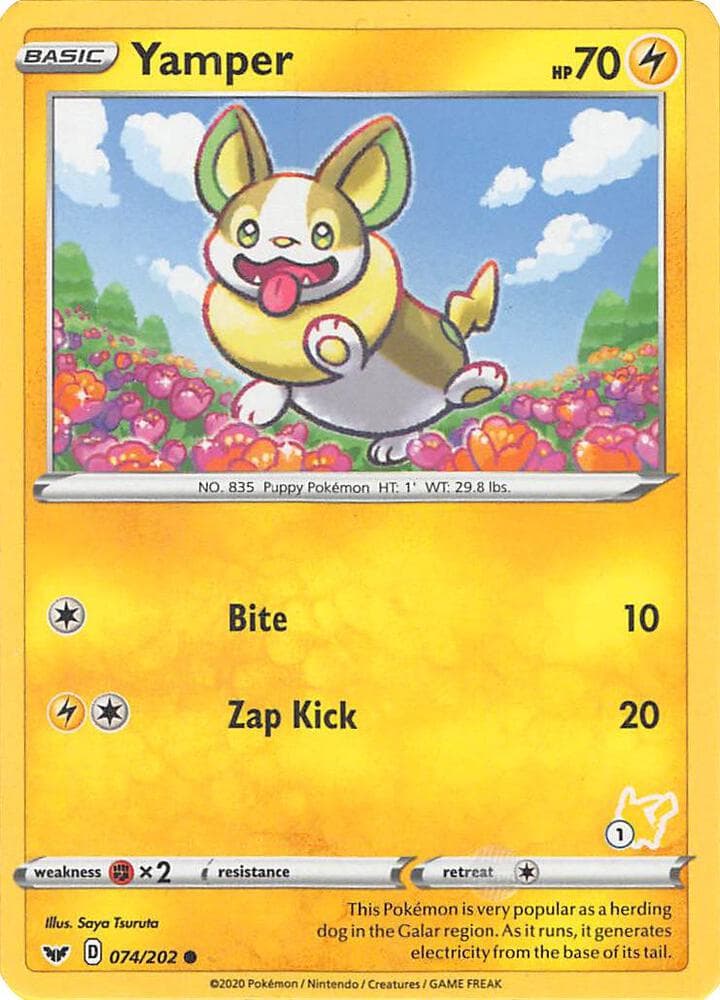 Yamper - 074/202 (#1 Pikachu Stamped) — изображение карты