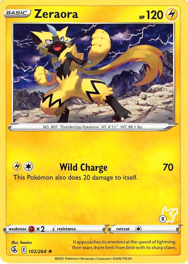 Zeraora - 102/264 (#5 Pikachu Stamped) — изображение карты